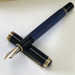 ☆希少 レア Pelikan ペリカン M800 スーベレーン 青縞 18C-750 B GERMANY 雛2羽 天冠 ブルー 万年筆 !