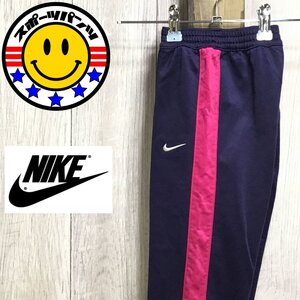 SDN3-918★USA正規品★裏起毛【NIKE ナイキ】サイドライン トラックパンツ【ユース 110】濃紫×ピンク 運動着 体操着 ジャージパンツ