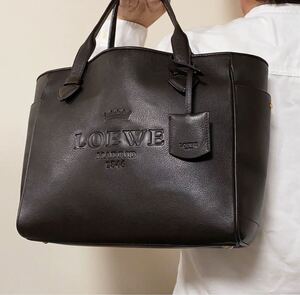 極美品●ロエベ LOEWE トートバッグ メンズ ビジネス 大容量 A4 肩掛け 書類かばん レザー 本革 ヘリテージ ロゴ型押し 金具 アナグラム