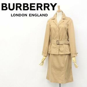 国内正規品◆BURBERRY LONDON バーバリー ロンドン ストレッチ ベルテッド ジャケット＆スカート スーツ セットアップ ベージュ 38