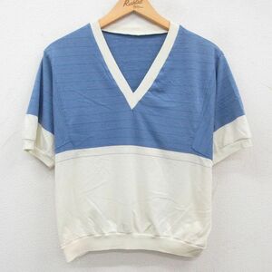 古着 半袖 ビンテージ トップス レディース 80s 無地 Vネック 薄紺他 ネイビー 23jul27 中古 2OF