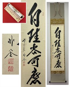 【千寿】大徳寺派 福聚院 佐藤朴堂 白珪尚可磨 一行書 紙本 d846◆箱/茶道具/古美術/時代品/掛軸/100027228