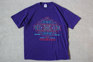 1991年製 JERZEES ヴィンテージTシャツ コロラド Colorado ボルダー アメリカ USA 古着 Lサイズ パープル 幾何学 民族 インディアン セドナ