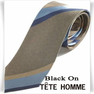 新品1円～★Black On TETE HOMME テットオム シルク絹100% ネクタイ 織柄 ベージュ ストライプ 正規店本物◆5396◆