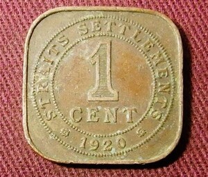 海峡植民地　1セント　1920年 G　20mm　コイン 硬貨 (B)