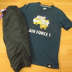 ◎NIKE ナイキ M-L 上下セット！◆ジャージ / 半袖 Tシャツ&七分丈パンツ 速乾！◆メンズ 緑◆BA0434