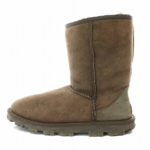 アグ オーストラリア UGG australia エッセンシャルショート ムートンブーツ 厚底 スエード ロゴ US6 23cm 茶 ブラウン /BB ■OF