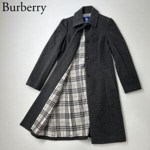 美品 Burberry BLUE LABEL バーバリーブルーレーベル ロングコート　ステンカラーコート ノバチェック　バーバリーチェック アンゴラウール