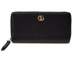 GUCCI グッチ 【GGマーモント ラウンドファスナー 長財布 456117 ブラック×ゴールド金具】