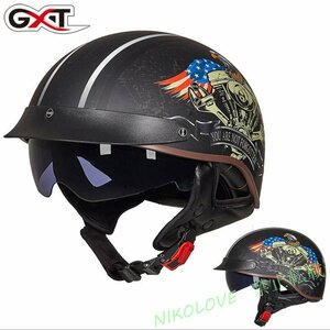 新品 ハーフヘルメット 内蔵ゴーグル 10色 半帽ヘルメット 男女兼用 バイクヘルメット 半キャップ ヘルメット デザイン1 LH292