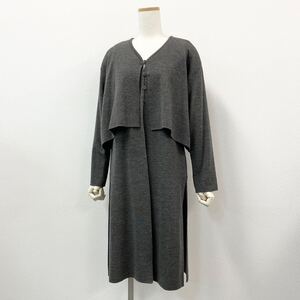 Xa15 HIROKO KOSHINO ヒロココシノ レイヤードワンピース ロングワンピース カーディガン風 ウール100% グレー レディース 女性服