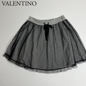 良品 RED VALENTINO レッドヴァレンティノフレアスカート ミニスカート 膝上丈 グレー ウエストゴム スウェット ドットチュール