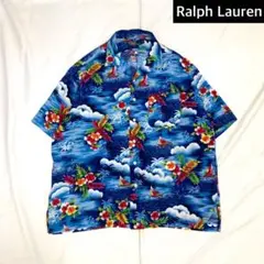 Ralph Lauren アロハシャツ オープンカラー レーヨン100 総柄 海