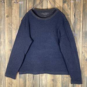 NAUTICA SLEEPWEAR ボーダー 薄手ニット系 ネイビー ワンポイントロゴ アメリカ輸入t/ビンテージ/ロンT/LONG SLEEVE/L-S/古着/古着卸