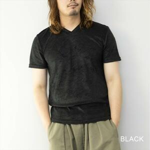 【即落送料無料】ブラック サイズＬ SKKONE(スコーネ) VネックTシャツ パイル生地