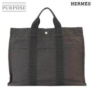 エルメス HERMES エールライン トート MM バッグ キャンバス グレー シルバー 金具 Herline Tote MM 90241500