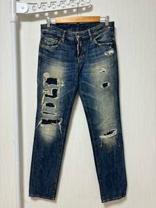 [DSQUARED2] 16SS SLIM JEAN ダメージリペア加工 インディゴ スリムデニムパンツ 44 イタリア製 S74LA0895 ディースクエアード