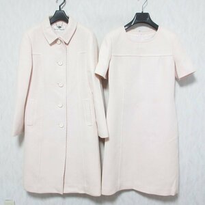 美品 Courreges クレージュ レジメンタルストライプ カシミヤブレンド ロゴ ワンピース×コート アンサンブル 9AR ピンク ◆