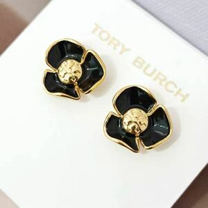 新品未使用　Tory Burch トリーバーチ　花　ピアス　ブラック