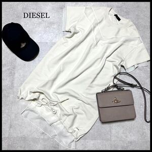 極美品 DIESEL ディーゼル ワンピース ロングパーカー 半袖 レイヤード パイル シースルー 白 S