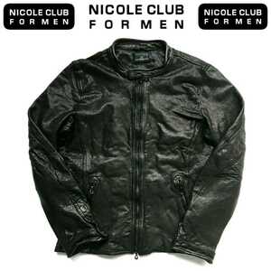 定価64,900円 14AW NICOLE CLUB FOR MEN ニコルクラブフォーメン 30周年記念限定 高級ゴートレザーシングルライダースジャケット 48 美品