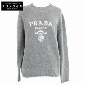 美品/国内正規/20AW PRADA プラダ P24G1V ロゴ入り カシミヤ混ウール ニットセーター/ トップス 38 グレー レディース