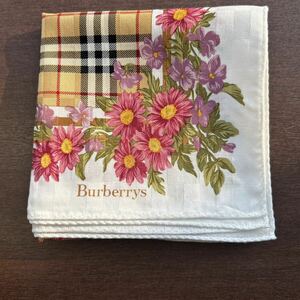 ★BURBERRY★バーバリーハンカチ★ノバチック★マーガレット柄★茶系★超レア★貴重★49×49㎝★ 長期保管品★