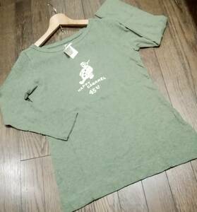 【45rpm フォーティーファイブ】 ◆ 『 ジンバガーゼ天竺プリント長袖Tシャツ（モスグリーン）サイズ3 』　新品タグ付き　日本製