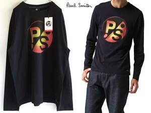 新品 タグ付き PS Paul Smith ポールスミス 2016AW グラデーションロゴプリント デカロゴ ロングTシャツ カットソー TL ネイビー 紺 ロンT