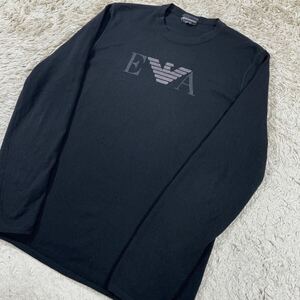 1円 〜 美品 エンポリオアルマーニ 希少XXL 上質 バージンウール ニット セーター 長袖 イーグル デカロゴ EMPORIO ARMANI メンズ ブラック