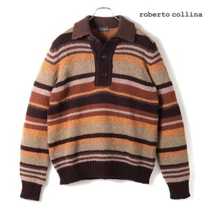 ◆【roberto collina(ロベルトコリーナ)/秋冬/ベビーアルパカナイロンウールボーダー柄ニットポロシャツ(RM53004)】[rbc2360971-46]