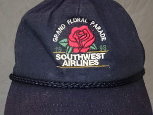 激レア USA購入 ビンテージもの アメリカ企業モノ 航空会社【Southwest Airlines】【1998 GRAND FLORAL PARADE】 薔薇 ロゴ刺繍CAP 中古品