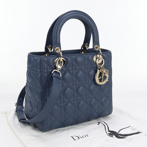 中古ディオールChristian Dior レディディオール バッグ ミディアム ラムスキン ブルー系 ランク：AB us-2 2WAY ショルダー レディース