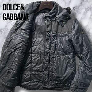 美品!!! DOLCE&GABBANA ダウンジャケット ウール切替 ヘリンボーン ロゴプレート アウター 2way ブラック 黒 ドルチェ&ガッバーナ メンズ M