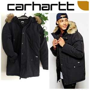 美品 CARHARTT WIP カーハート ANCHORAGE PARKA 防寒 ナイロン 中綿 ダウンジャケット コート パーカー ブラック 黒 XS レディース メンズ