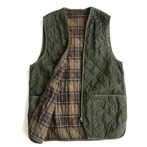 美品◎Barbour バブアー QUILTED WAISTCOAT ZIP IN LINER 中綿キルト ジッパー式 ライナーベスト オリーブ 38 