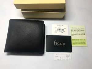 即決◆未使用　ficce 牛革　折財布　メンズ　ブラック　二つ折り財布 折りたたみ財布 カードケース 付き　箱付き 参考価格30555円