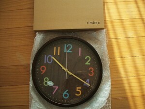 ノア精密★カラフル文字木調掛け時計・rimlex フレデリカ・ダークブラウン★箱付き