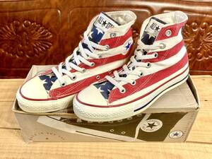 ★☆90s!USA!希少レア!converse ALL STAR STARS ＆ BARS 白/赤 4 23cm コンバース オールスター 星条旗 ハイカット デッド ビンテージ☆★