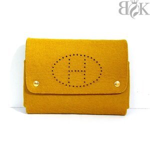 エルメス エブリン トランプケース 小物入れ ポーチ フェルト スナップボタン開閉 イエロー系 HERMES ∞