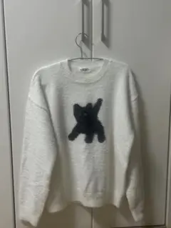 aaae 黒猫刺繍セーター 長袖 白