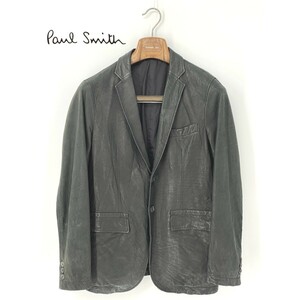 A9526/訳あり 秋冬 Paul Smith ポールスミス 牛革 カウハイド レザー テーラード シングル2Bジャケット ブルゾン S 黒 メンズ ライダース