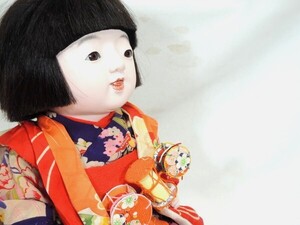 松乾斎東光/市松人形/女の子/約42cm/古代裂衣装/日本人形/備品 箱付/銀座かぶきや/作家物/おさな人形/置物/オブジェ/ドール/美術品