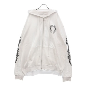 CHROME HEARTS クロムハーツ SWTSHRT HD ZIP バックホースシュープリントダガージップアップパーカー ホワイト XXL