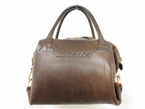 【ロエベ LOEWE】 シボレザー ボストンバッグ トートバッグ ポーチ付き (メンズ/レディース) ダークブラウン ■5MG2514■