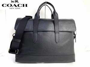 極美品★送料無料★ コーチ メンズ COACH ハミルトン ペブルド レザー ブリーフ ケース 2Way ビジネスバッグ ショルダー ビジネストート