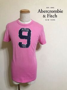 Abercrombie&Fitch アバクロンビー&フィッチ 半袖 ワッペン Tシャツ ピンク サイズM トップス 123321100