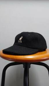 Vintage KANGOL USA製 ウール ベースボール キャップ ブラック ロゴ アジャスター付き 帽子