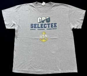 00s USN 米軍 海軍 Tシャツ カットソー 霜降りボディ US NAVY　　CPO SELECTEE COMMITMENT ミリタリー 半袖 S/S 大きいサイズ 柳7521