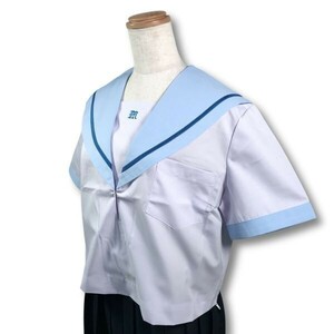 【新品未使用品】セーラー夏服上衣&おまけスカート1着★学生服*横開き*水色襟*ブルー1ライン*白色*ホワイトボディ*175A*19号(SAA19G)